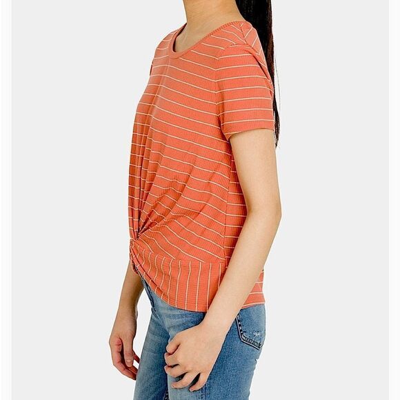 🌴 Hippie Rose Twist Front Striped Rib Knit T-shirt Juniors Small - Picture 4 of 12